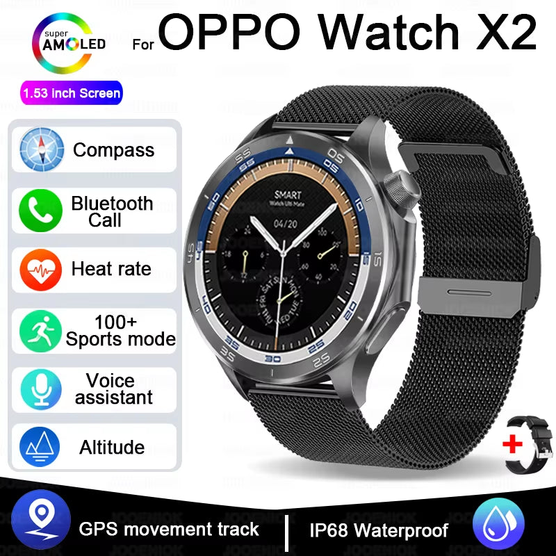 OPPO New Watch X2 Bluetooth Call Smart Watch Men GPS Sports Fitness Heart Rate AI Voice Assistant Smartwatches Android IOS