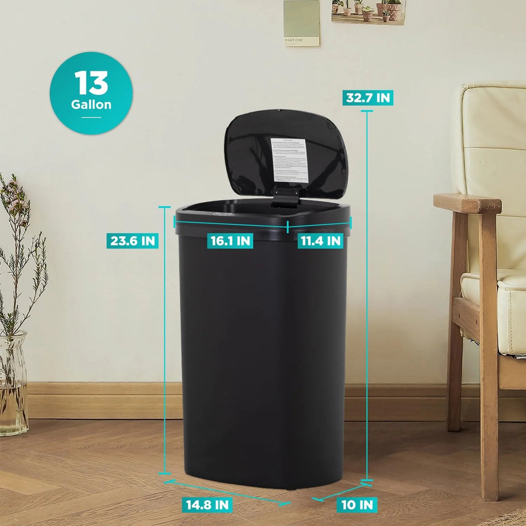 13 Gallon Plastic Touchless Kitchen Trash Can with Motion Sensor for Indoor Use(Black)