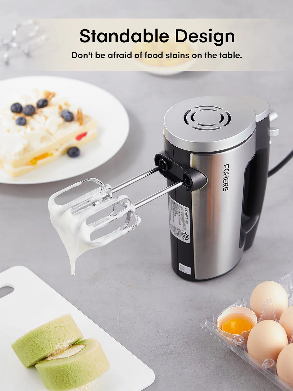 Hand Mixer Electric 6 Speed 300W Turbo Kitchen Handheld Mixer Self-Control Speed Stainless Steel for Easy Whipping Dough, Cream, Cake