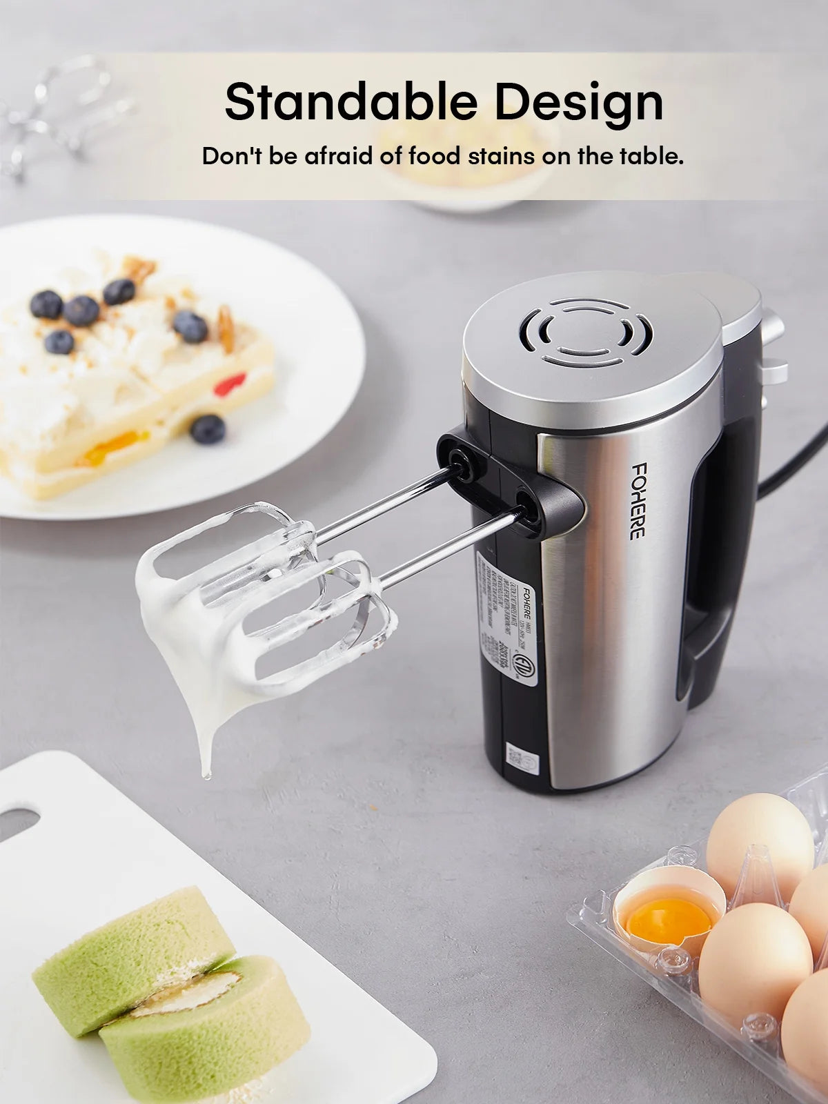 Hand Mixer Electric 6 Speed 300W Turbo Kitchen Handheld Mixer Self-Control Speed Stainless Steel for Easy Whipping Dough, Cream, Cake