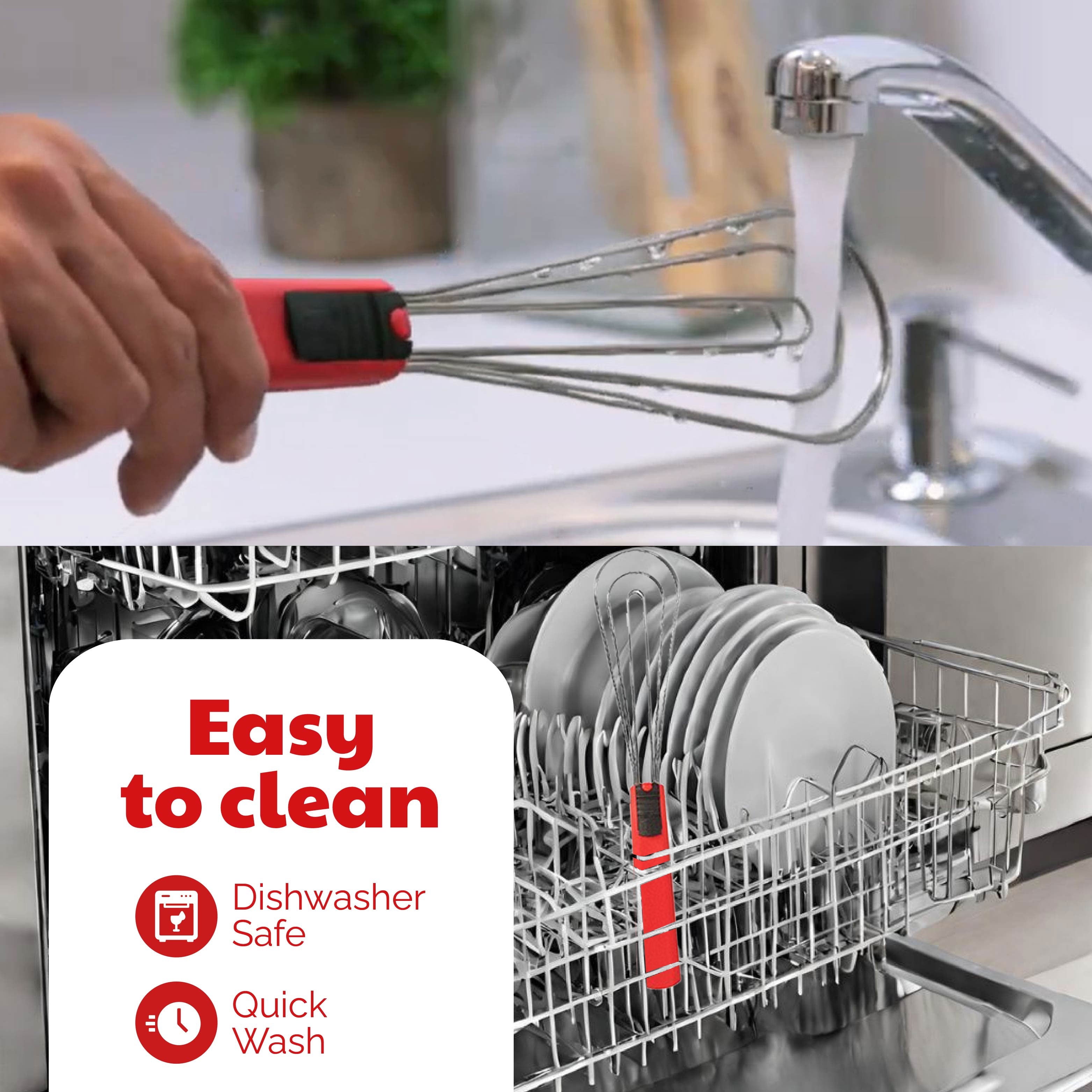 Foodie Tongs for Cooking - Dishwasher Safe 6-In-1 Kitchen Gadget - Red