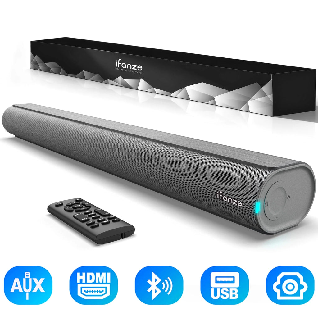 100W 28-Inch Bluetooth 5.3 Sound Bar with HDMI, Home Theater Surround Sound System with Built-In Subwoofer for Smart TV with Remote, Brushed Finish Gray