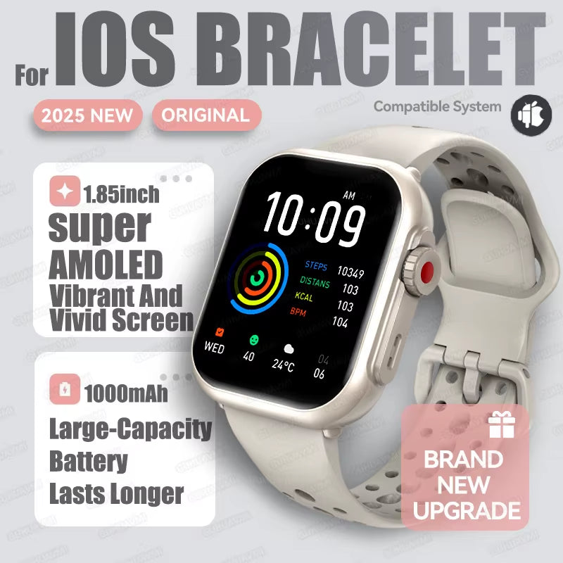 2025 New Fashion Sports Smart Watch Men Women 1.85-Inch HD AMOLED Full Touch Screen IP68 Waterproof Bluetooth Call Smartwatches