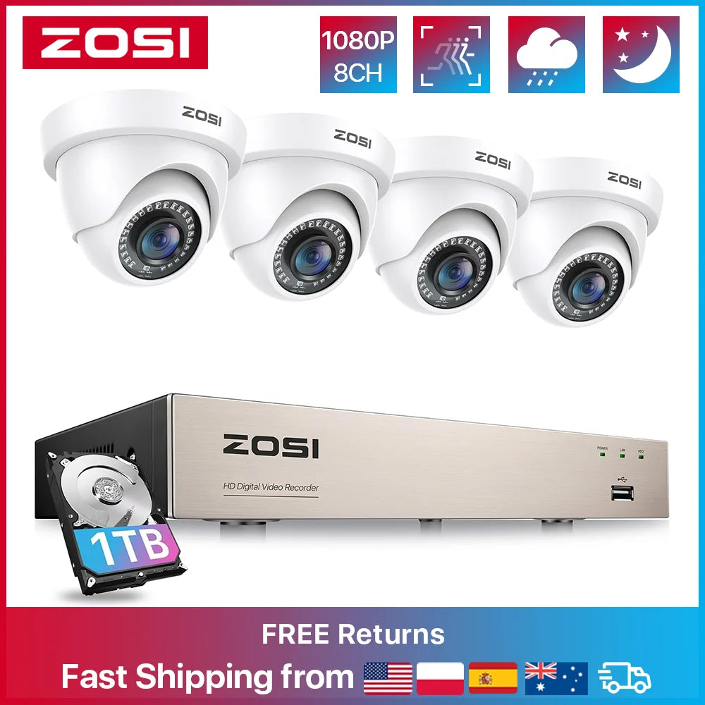8CH 1080P HD Wired Security Cameras System 5MP Lite 8Channel HD-TVI DVR Recorder 4Pcs 2MP Surveillance CCTV Cameras Kit
