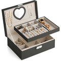 Portable Jewelry Box with Mirror for Women Girls Double Layer Display Storage Organizer Earrings Ring Necklace Watches Bracelets（Black）