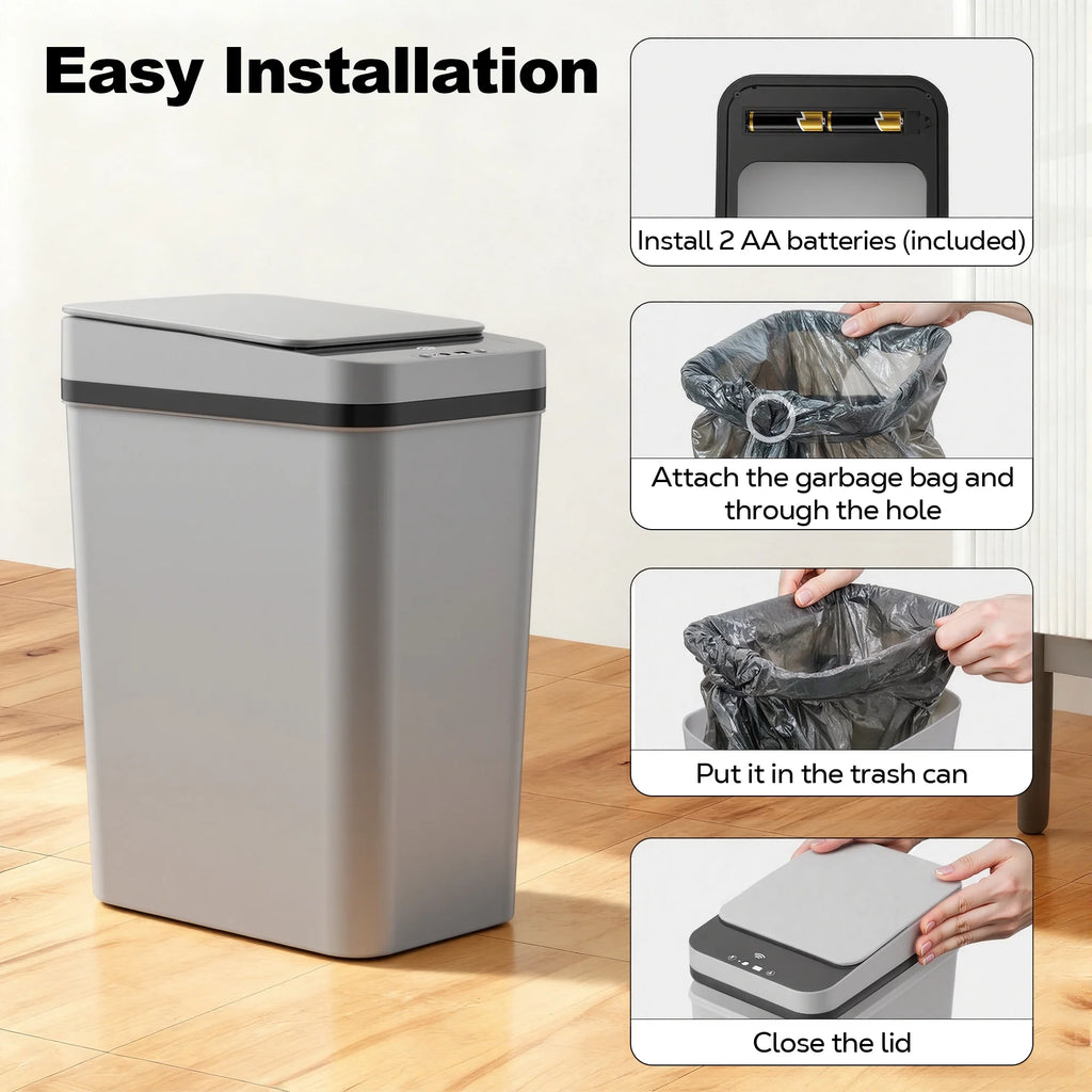 3.5 Gallon Touchless Trash Can, 2-Pack Motion Sensor Waste Bin with Lid, Gray