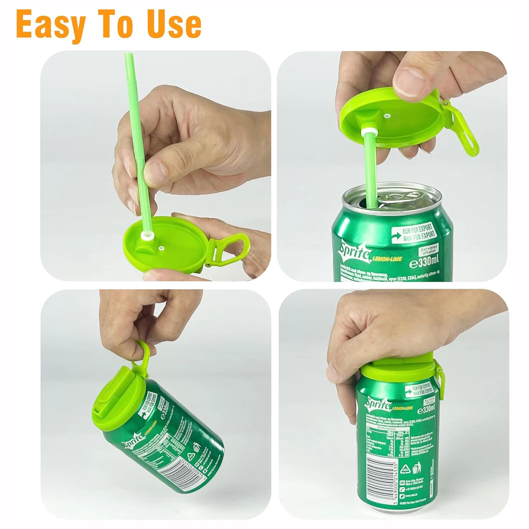 4 Pack Reusable Soda Can Lids with Straw Covers for Beer Drink