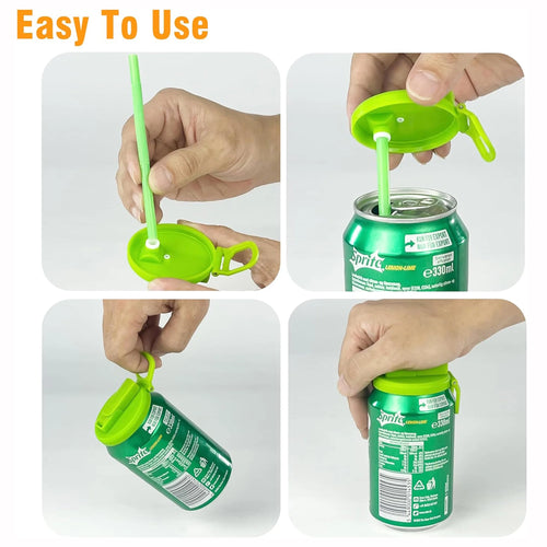 4 Pack Reusable Soda Can Lids with Straw Covers for Beer Drink