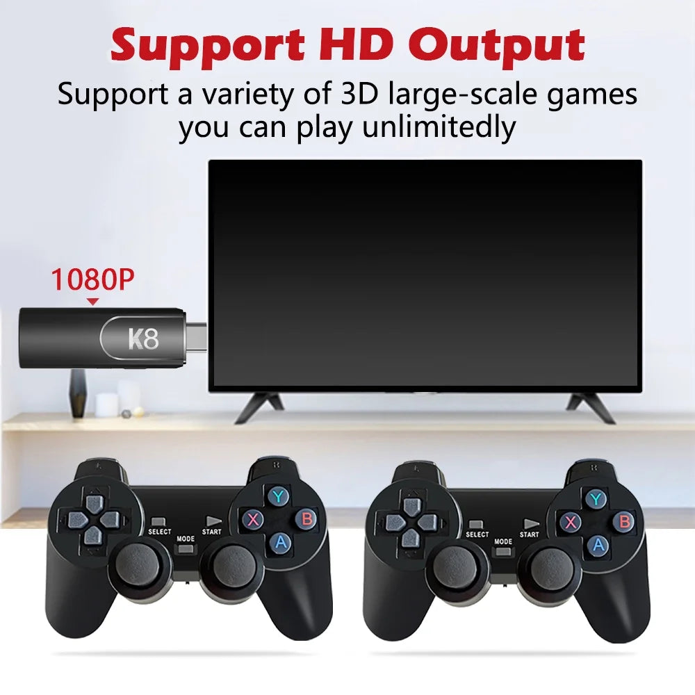 K8 2.4G Wireless Controllers External Retro Game Stick. 64G, Black