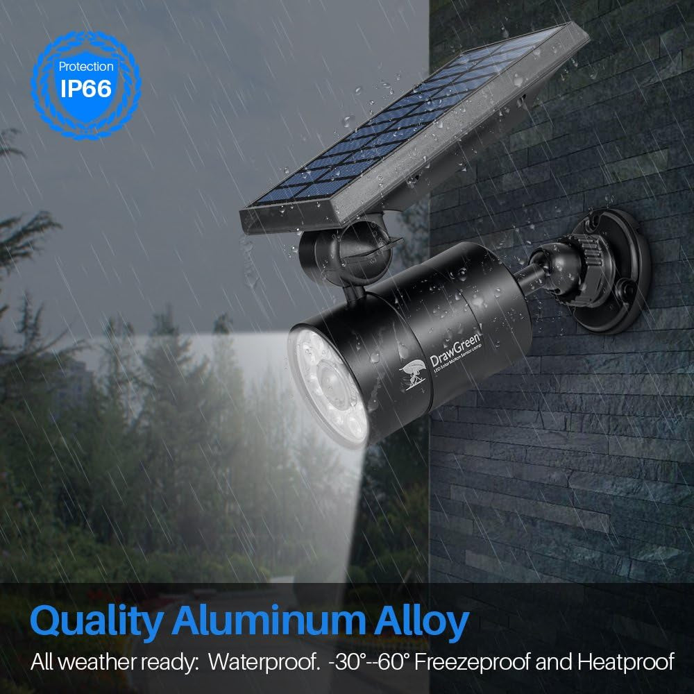 Solar Motion Sensor Lights Outdoor Aluminum Case(Not Plastic), Solar Flood Spot Lights for outside Post Yard Patio Path Garden, 100-Week Free Refund/Replacement