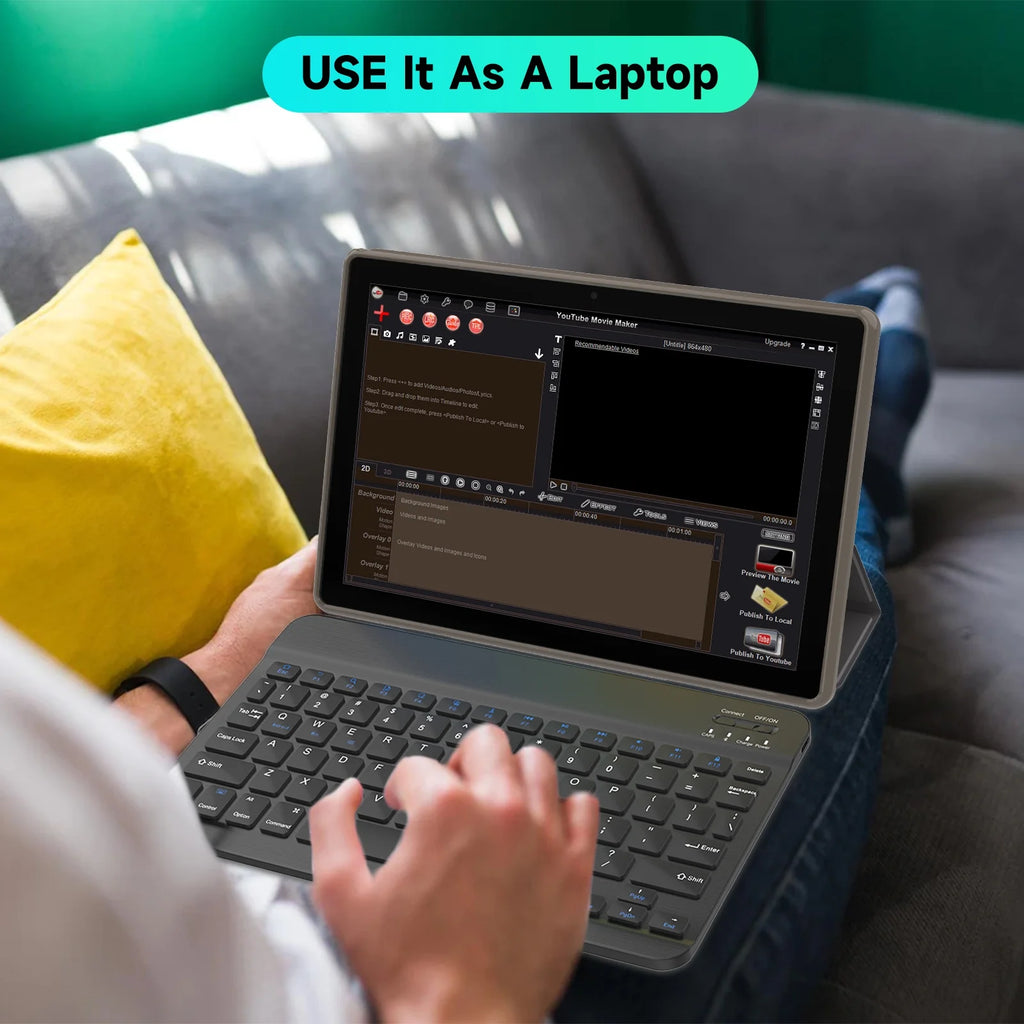 2 in 1 Tablet, 10 Inch Tablet Android Tablets PC with Keyboard Case Mouse Stylus, 4GB RAM+64GB ROM 512GB Expandable Tableta Computer, 10.1 IPS Screen, 2+8MP Dual Camera, Wifi BT Google Play.