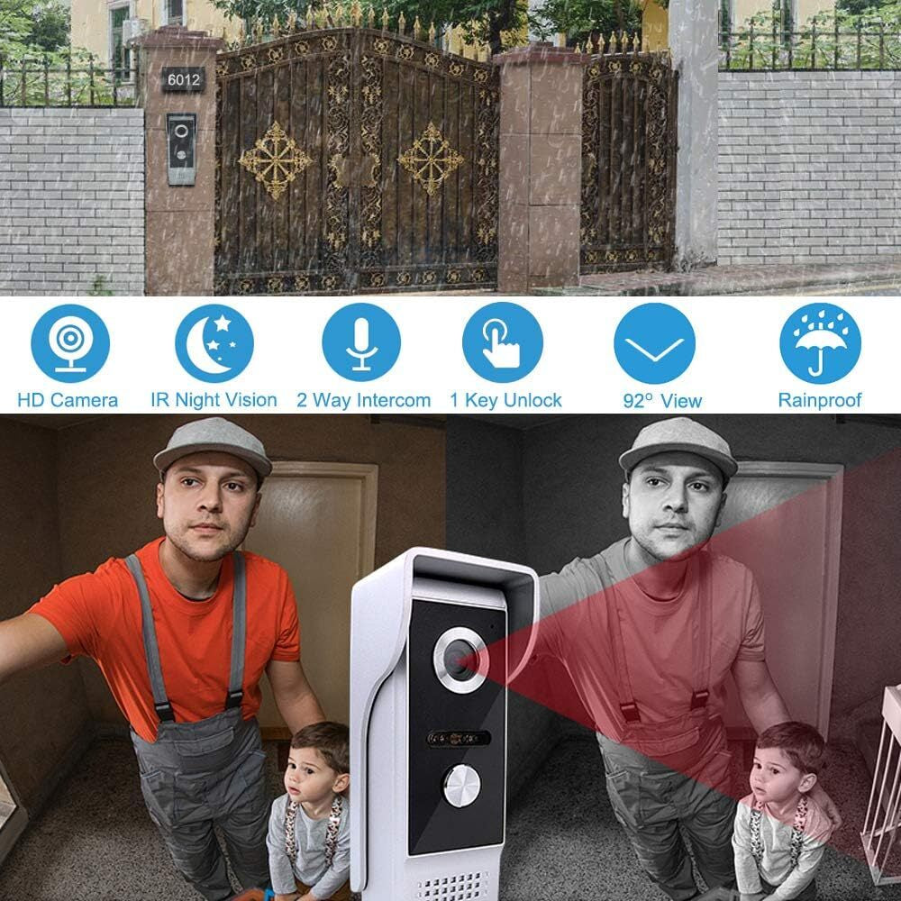 Wired Video Intercom System, 7 Inches Video Doorbell Door Phone System, HD Ca...