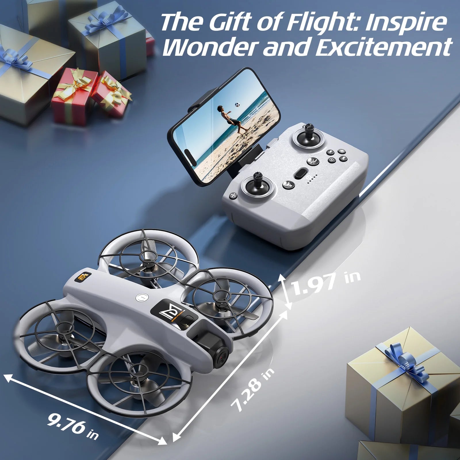 M2 Drone with HD Camera for Kids, One-Key Takeoff and Landing, 360° Flip, Headless Mode, Optical Flow Hover, Brushless Motor, 2 Batteries, Gray