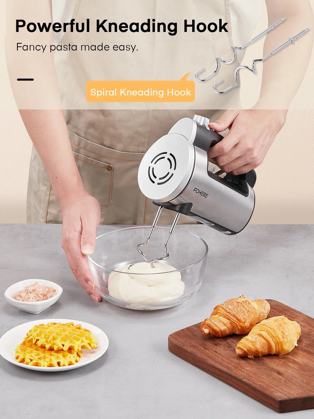 Hand Mixer Electric 6 Speed 300W Turbo Kitchen Handheld Mixer Self-Control Speed Stainless Steel for Easy Whipping Dough, Cream, Cake
