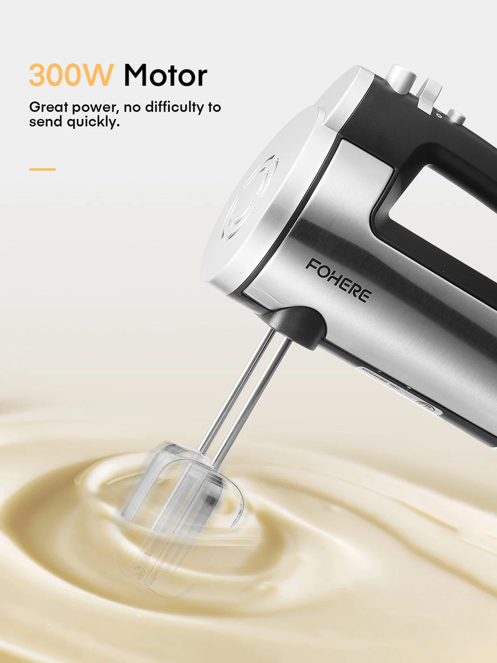 Hand Mixer Electric 6 Speed 300W Turbo Kitchen Handheld Mixer Self-Control Speed Stainless Steel for Easy Whipping Dough, Cream, Cake