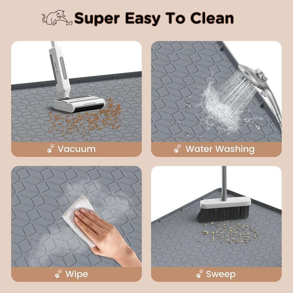 Cat Litter Mat Waterproof, 34" X 23" Non-Slip Silicone Large Cat Litter Mat, Cat Litter Box Mat for Litter Trapping, Easy to Store Kitty Litter Mat, Dark Gray