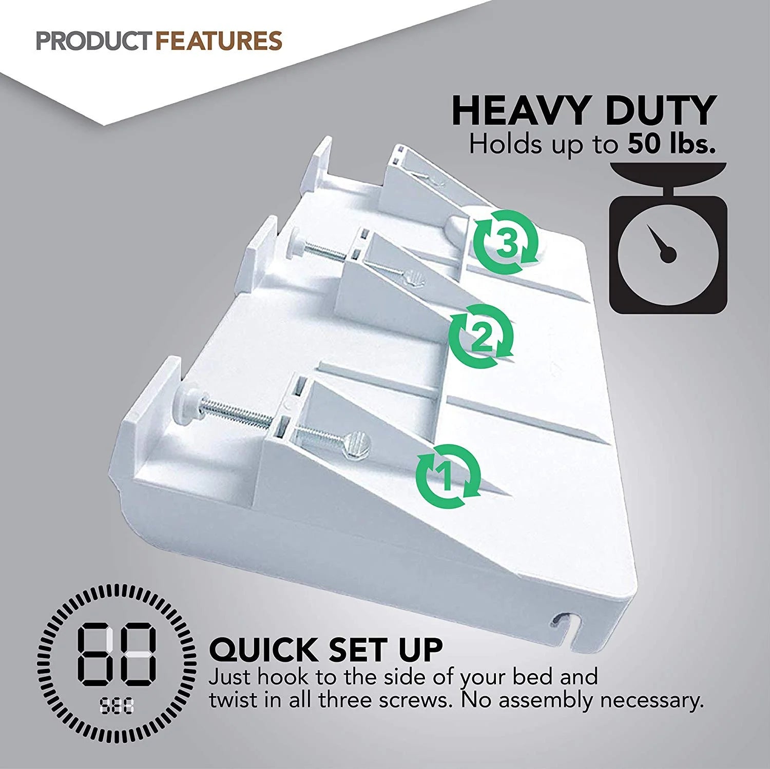 Bedside Shelf with Cup Holder & Cord Holder Nightstands, Plastic White