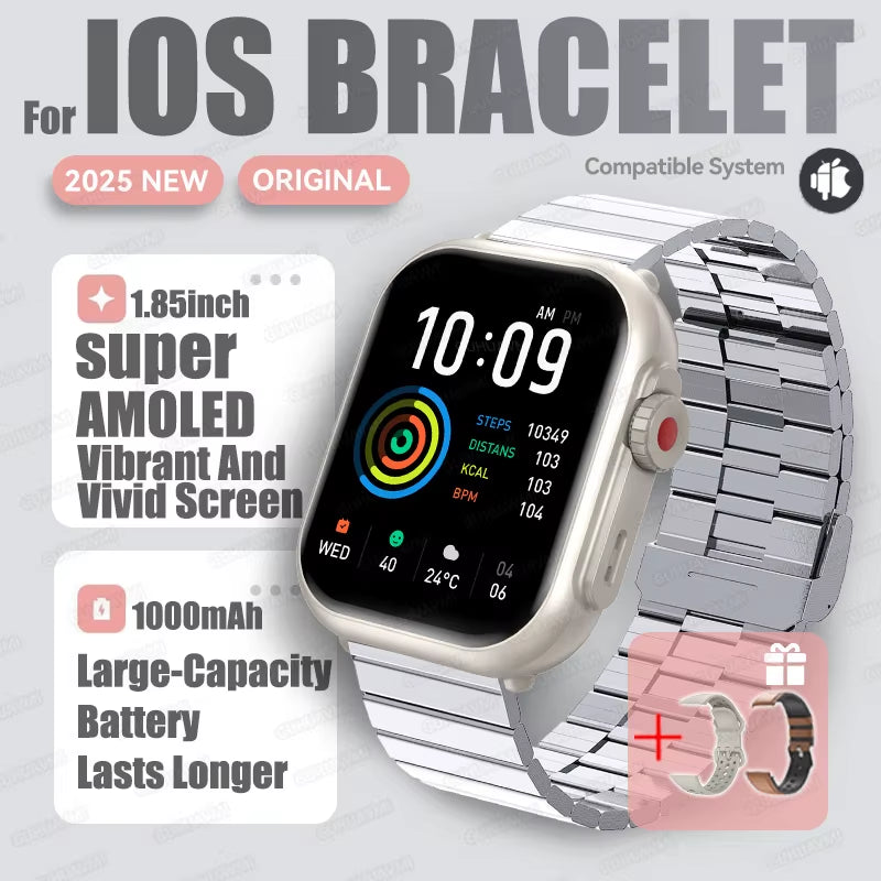 2025 New Fashion Sports Smart Watch Men Women 1.85-Inch HD AMOLED Full Touch Screen IP68 Waterproof Bluetooth Call Smartwatches