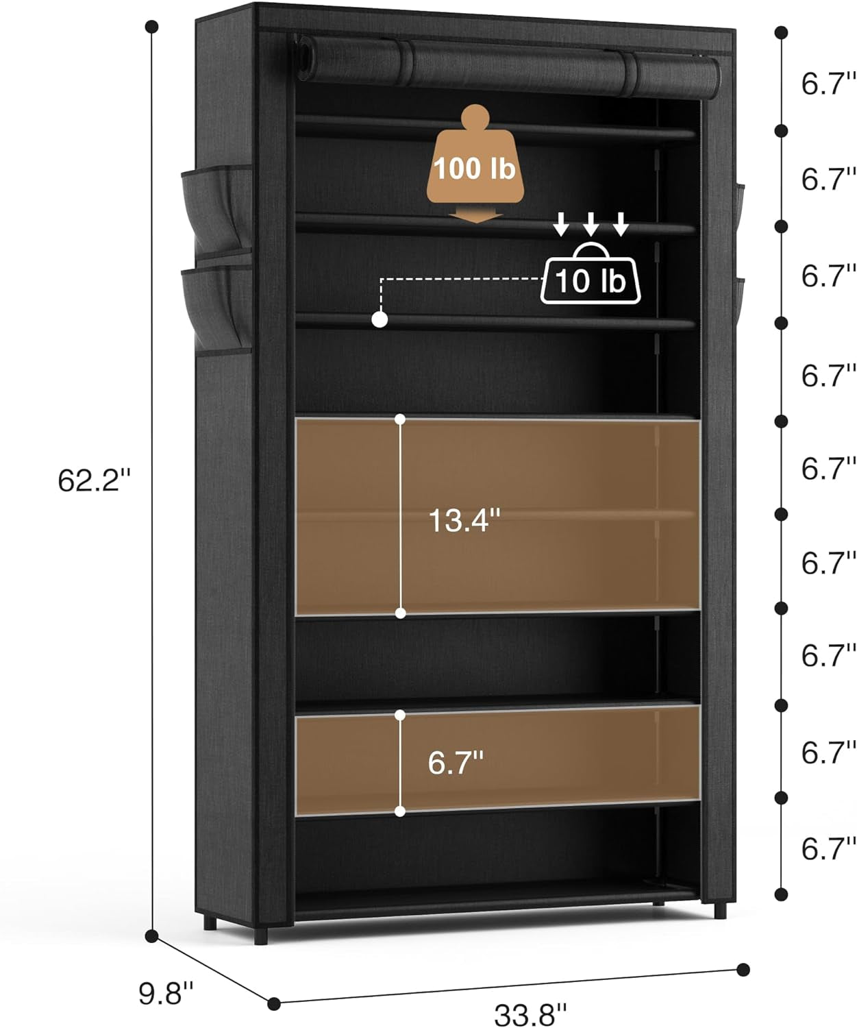 Shoe Rack with Covers - 10 Tiers Tall Shoe Rack Organizer Large Capacity Shoe Shelf Storage 40 Pairs Space Saving Vertical Shoe Storage Organizer for Closet, Entryway, Dorm, Bedroom