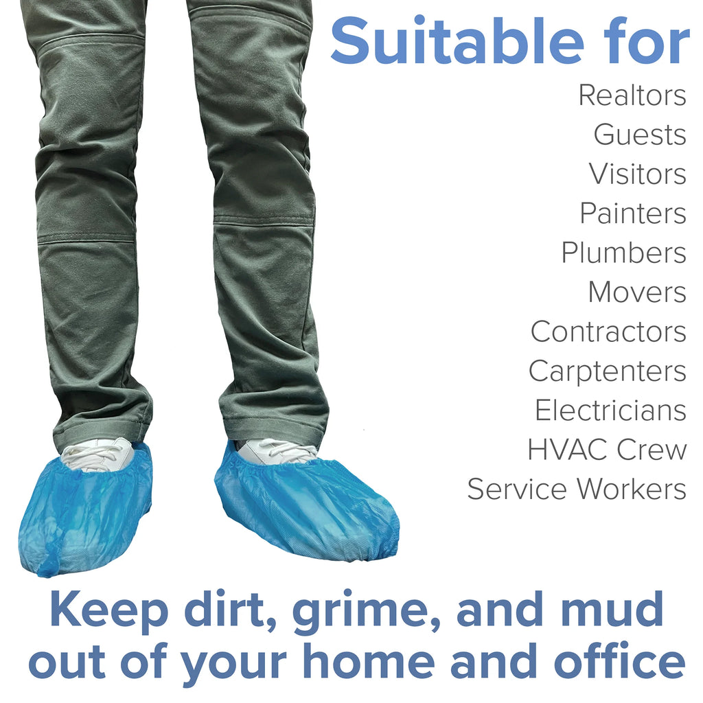 100 Pack Blue Large Disposable Shoe Covers