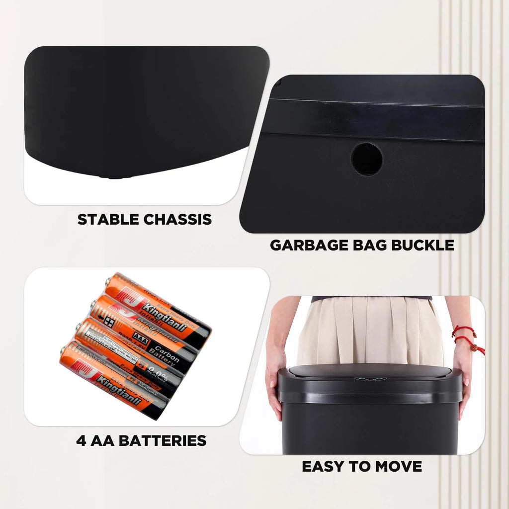 13 Gallon Plastic Touchless Kitchen Trash Can with Motion Sensor for Indoor Use(Black)