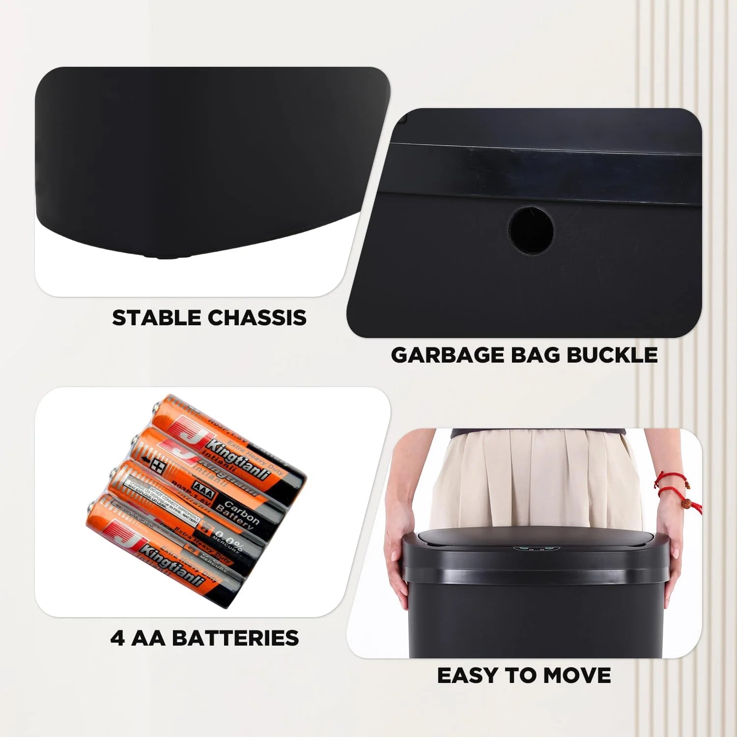 13 Gallon Plastic Touchless Kitchen Trash Can with Motion Sensor for Indoor Use(Black)