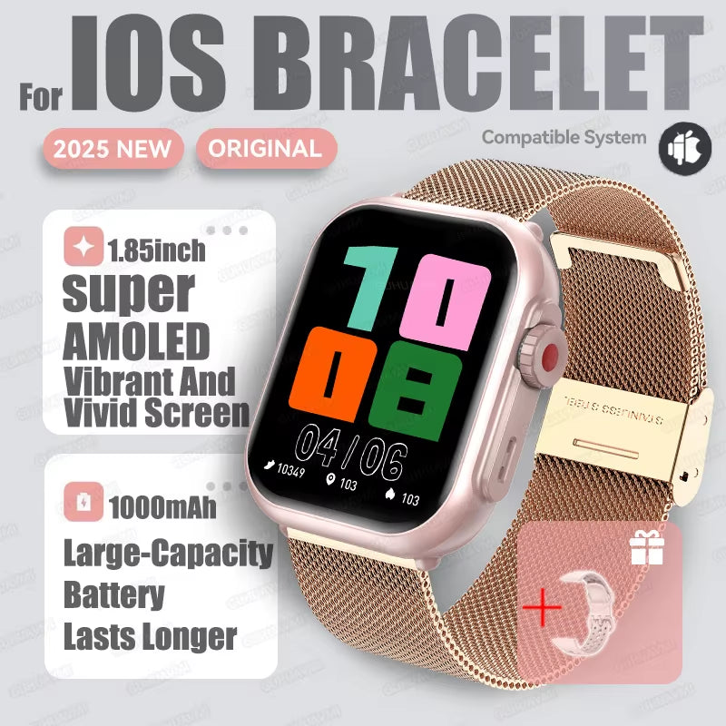 2025 New Fashion Sports Smart Watch Men Women 1.85-Inch HD AMOLED Full Touch Screen IP68 Waterproof Bluetooth Call Smartwatches