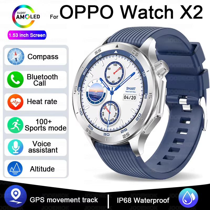 OPPO New Watch X2 Bluetooth Call Smart Watch Men GPS Sports Fitness Heart Rate AI Voice Assistant Smartwatches Android IOS